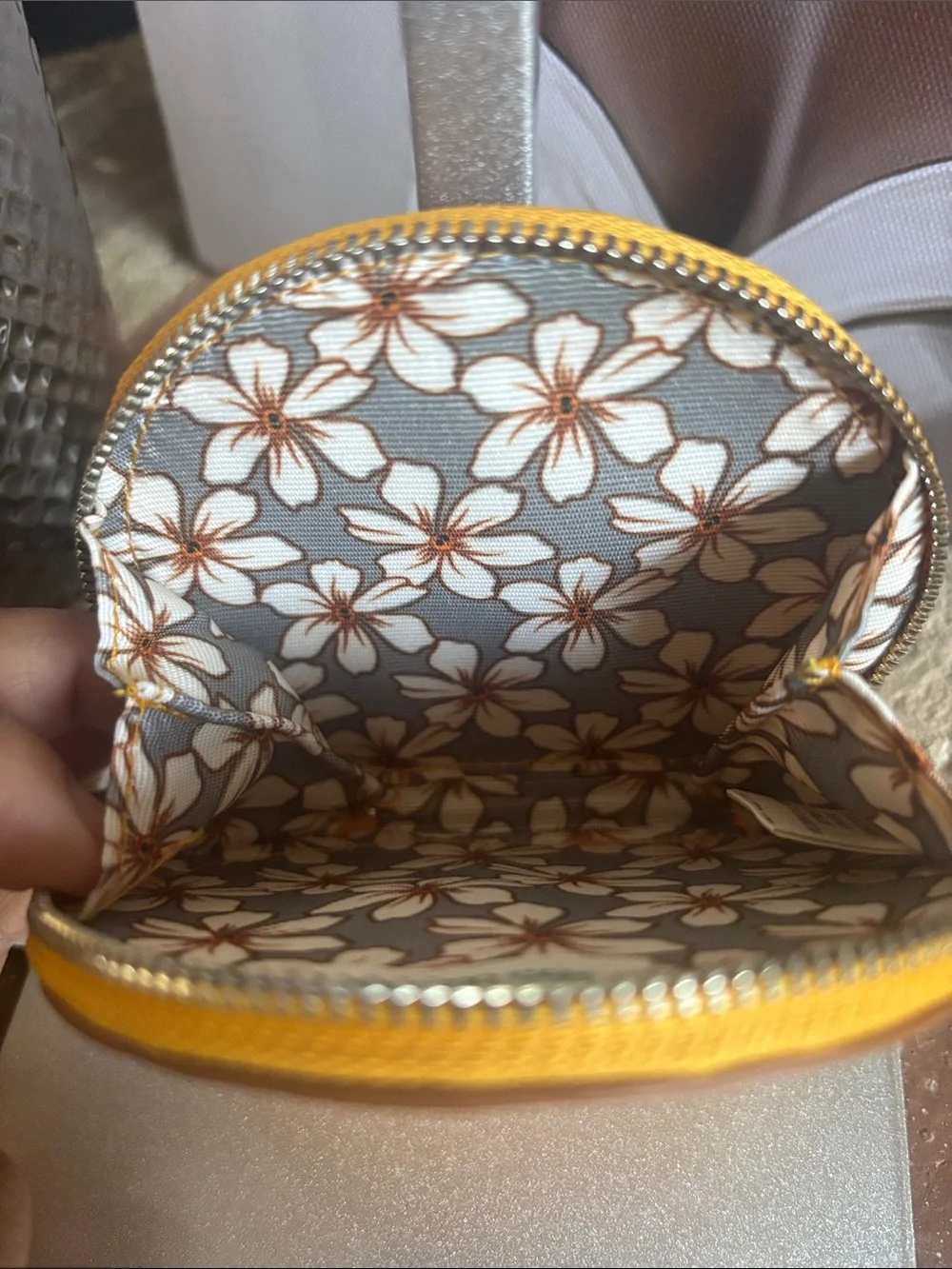 Vera Bradley Yellow Round Coin Purse with Blue Flower - Picture 3 of 3